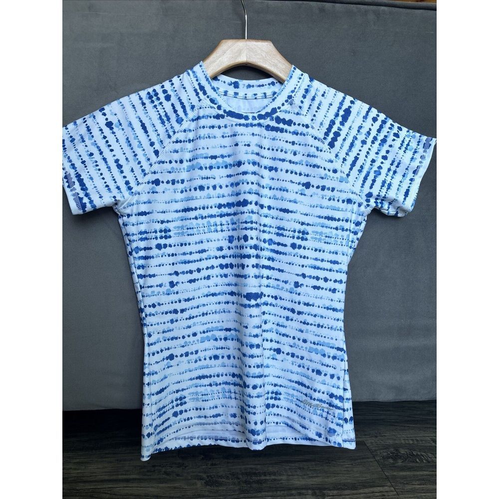 Girl's Swim Top Size Large 14/16‎ Eddie Bauer Blue Stripes Rash Guard